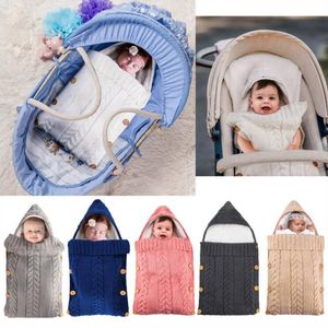 Baby Sleeping Bags Knitted Toddler Swaddle Wrap Plush Lined Infant Stroller Sleep Sack Newborn Footmuff Stroller Accessories 8 Colors D6332