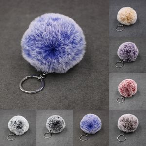 Doppelter Farbverlauf Haarball Schlüsselanhänger Nachahmung Kaninchenfell Tasche Auto Anhänger 8cm Schneeflocke Haarball Schlüsselanhänger Unterstützung FBA Drop Shipping B554F