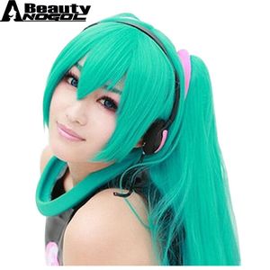 Vocaloid Hatsune Miku Kostüm Cosplay Peruk Uzun Yeşil Saç Çift at kuyruğu Bangs'in ilgili ayrıntılar