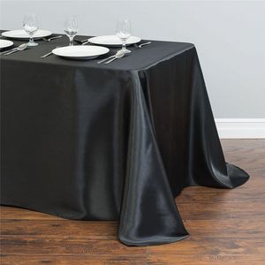 Beyaz Saten Masa Örtüsü 140 cm x 250 cm Dikdörtgen Masa Örtüsü Düğün Olay Parti Otel Dekorasyon Için Toptan Masa Örtüleri
