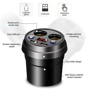 3.1 A Dual USB Car Charger Cup Type Charging Voltage Current Display Charger с 2 гнездами прикуривателя для Iphone Huawei