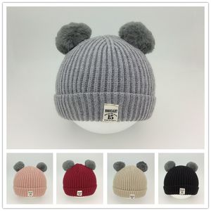 Warm Baby Pom Pom Hat Cute Kid Beanie Hats Childrens Soft Comfortable Knitted Wool Winter Cap Solid Color Baby Winter Hat VT0879