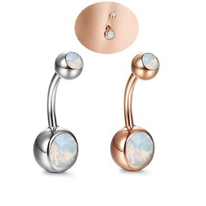 Cute Round Ball Opal Stone Body Jewelry Stainless Steel Rhinestone Navel & Bell Button Piercing Rings for Women Gift