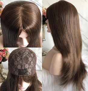 Finest Mongolian Hair Kosher Wig Silky Straight Brown Color Virgin Human Hair Silk Base Jewish Wigs for White Women Fast Express Delivery