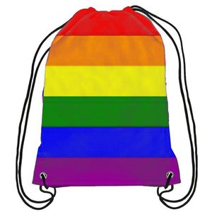 Arco-íris Mochila com Cordão Orgulho Gay Rosa LGBT Bolsa Esportes Presente Personalize 35x45cm Poliéster Impressão Digital para Caminhadas Praia Feminina Crianças Tra