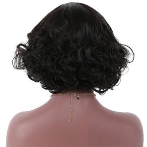 Doğal dalgalı peruklar kısa siyah peruklar cosplay peruk kadın saç uzatmaları için sentetik