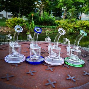 Küçük Bong Cam Su Bongs 6 inç Inline Perc Kalın Sigara Nargile Duman Borusu Mini Dab Rig Petrol Kuleleri Pembe 4mm Kuvars Banger