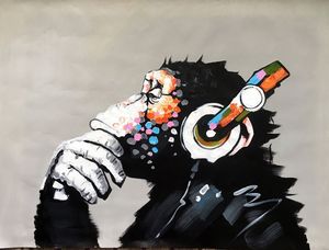 Украшенные абстрактные картины искусства живопись на холсте ручная роспись шимпанзе картина маслом KingKong для украшения стен [без рамы]