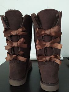 Avustralya Moda Önyükleme Tasarımcısı Kadın Gerçek İnek Bölünmüş Bailey Bowknot Bow Snow Boot Ayakkabıları