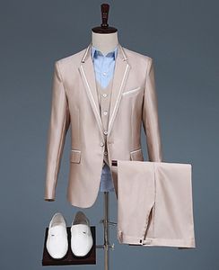 Marka Yeni Şampanya Erkekler Düğün Smokin Çentik Yaka Damat Smokin Moda Erkekler Yemeği / Darty Balo Elbise 3 Parça Suit (Ceket + Pantolon + Kravat + Yelek) 656