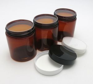 Yeniden Doldurulabilir Amber PET kavanozlar conta metalin vidalı kapaklar 250cc boş krem ​​kozmetik şişesi boşaltınız 250 g 24pcs / çok