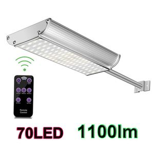 Güneş Duvar Işıkları 70 leds Süper Parlaklık 1100lm Beyaz ve Sıcak Beyaz Su Geçirmez IP65 Alüminyum Montaj Direği ile LED Güneş Sokak Işık