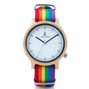 Diğer Saatler ALK Vision Pride Rainbow Watches Ahşap Bilek Marka Marka Kadınlar Tuval Strap Moda Günlük Kol saati ile Ahşap