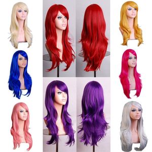 Parrucche sintetiche ondulate da 70 cm per donna Parrucca Cosplay Capelli biondi blu rossi rosa grigi viola per feste umane Regalo di Natale di Halloween