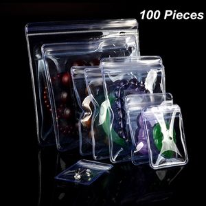 100 Pieces 11 Sizes Clear PVC Anti-Oxidation Zipper Packaging Bags for Earring Resealable Jewelry Making Supplies Organziers Holder