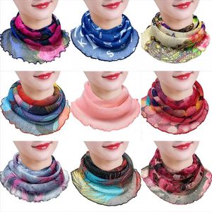 Tule Silk Scarves Mulheres Pareo Sarong Solcreen Envolve o verão Floral Face Máscara Turbante Beach Moda Driving Lenço Mar Chiffon Pinger YP628