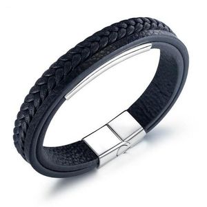 N1392 Braid Multi -Layer Leather Bracelet с магнитной пряжкой из нержавеющей стали 232U