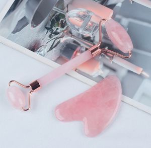 Rose Quartz Jade Roller Yüz Gua Sha Set Yüz Doğal Taş Masajı Yaşlanma Karşıtı Cilt Bakım Silindir Vücut Gözleri Boyun Lenfatik Drenaj Aracı