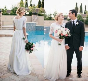 Elbise zarif plaj vestidos de novia beyaz yarım kollu boncuklu kemer şifon ucuz mütevazı gelinlik sowns s