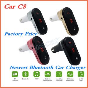 Renkli Araba C8 Bluetooth Şarj FM Verici Handsfree Radyo Adaptörü USB Bağlantı Noktaları Destek TF Kart MP3 Perakende Paketi ile