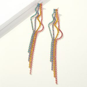 Wholesale-moda designer exagerado Full Colorful Strass Cristal Long Tassel Chandelier Brincos Para As Mulheres Meninas