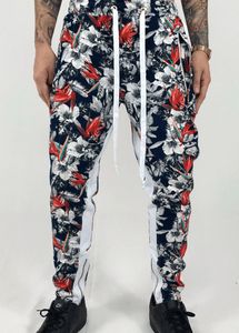 Erkek Pantolon Erkekler Hawaiian Sweatpants Rahat Elastik Baskılı Ter Hip Hop Pantolon Slim High Street Yırtık