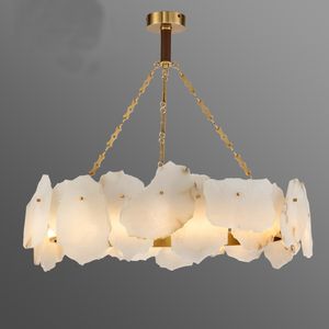 Neue Amerikanische Kronleuchter Luxus Kupfer Wohnzimmer LED Kronleuchter Moderne Natürliche Marmor Esszimmer Dekorative Lampe MYY