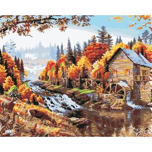 Big Sale!! DIY Oil Painting By Numbers Hometown Theme 50*40CM 20*16 Inch On Canvas For Home Decoration [Unframed]