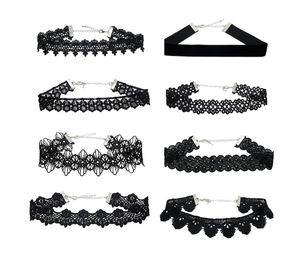 Moda Collar Colar Combinação Sexy Black Lace Chain Chain Designer de Veludo Woven Hook Flor Flor Jóias na moda 8 Pcs / Set