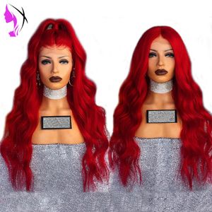 Синтетические кружева передний парик длинные красные парики для чернокожих женщин волна парик женский перука вьющиеся медь