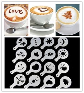 NEW 16pcs Coffee Stencil Kitchen Dining Bar Cappuccino Coffee Barista Stencils Template Strew Flowers Pad Duster Spray Coffee Tools
