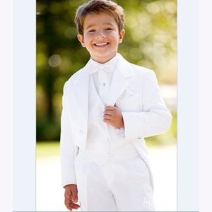 Erkekler Takım Elbise Blazers Elegent Çiçek Erkek Blazer Smokin Çentik Yaka Çocuk Setleri Beyaz Çocuk Düğün Balo Boys (Ceket + Yelek + Pantolon + Bo