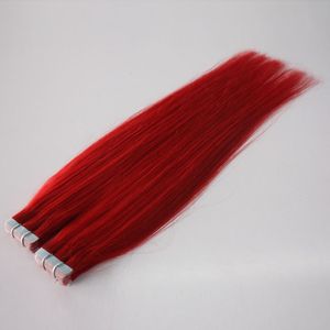 80 adet Tutkal Cilt Atkı Kırmızı Renk Bant Saç Uzantıları 14-26 Inç Brezilyalı Hint Remy İnsan Saç, DHL Ücretsiz