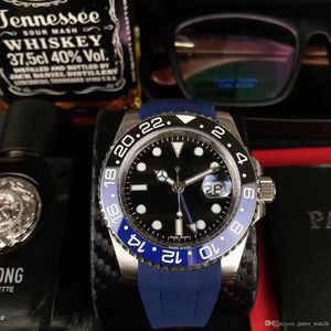 мужские часы высокого качества GMTII116710BLNR-78200 керамический двухцветный безель 40 мм циферблат синий резиновый ремешок автоматический механизм бесплатная доставка