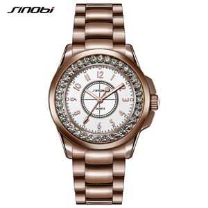 SINOBI Orologio al quarzo da donna Orologio da polso di lusso unico con quadrante in cristallo rotondo Eleganza casual da donna Orologi da polso Moda Relogio Femininos