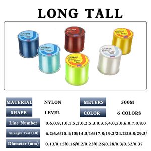 Güçlü 500m Süper Naylon Balıkçılık Hattı Monofilament Japon Dayanıklı Malzeme Sazan Boyutu 0.6 ila 8.0