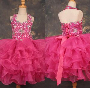 Güzel Cupcake Toddler Küçük Kızlar Pageant Elbiseler Balo Ruffles Halter Boncuklu Organze Çiçek Kız İlk Communion Elbise