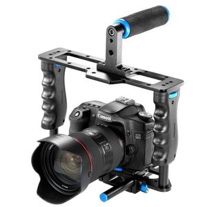 FreeShipping Aluminium Camere Came Came Cage Came Came Cale Kit: Видео Кейдж + ручка GRIP + стержень для Canon5D / 700D / 650D / Nikon / Sony DSLR
