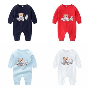 Vestiti del pagliaccetto appena nati 2020 INS New Hot Kids Cute Bear Stampa colletto tondo Tute per bambini in cotone a maniche lunghe Kds Boutique Abbigliamento M1556