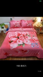100 хлопчатобумажная 3D цветок розовые цветочные розовые постельные принадлежности набор нефтяных принт подсолнечника одеяло чехол плоский лист наволочки / близнец полная королева