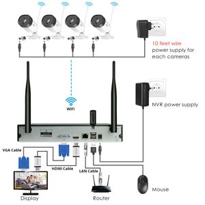 Sistema de Segurança Hiseeu WNKIT-4HB312 8CH 1080p Wireless CCTV 2MP IR Outdoor Audio Record Câmera IP Waterproof Vigilância Wifi NVR Kit Vídeo