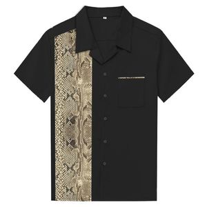 Мужские повседневные рубашки змея напечатаны мужская рубашка винтажный стиль боулинг 2021 летние короткие рукава ретро животное рокабилли 50s 60s хлопок