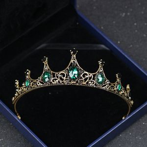 Vintage wedding crown dark green Rhinestone Beaded Hair Accessories Bridal Headband Crown Tiara Ribbon Headpiece Jewelry
