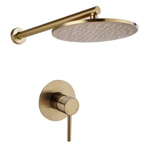 Badezimmer-Duscharmatur aus gebürstetem Gold aus massivem Messing zur Wandmontage
