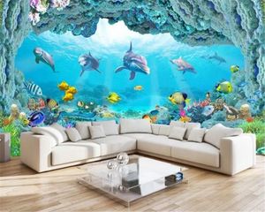 Benutzerdefinierte 3D-Tiertapete Unterwasserwelt Delphin 3D Aquarium Pavillon Wohnzimmer TV Hintergrund Wand Innendekoration Tapete