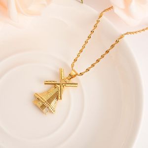 Твердое золото заполнено ветряная мельница кулон ожерелье серьги в голландии традиционные партии свадебные сувенирные украшения подарок новых