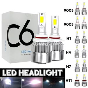 2шт 12В / 24В C6 светодиодная лампа H1 / H7 / H11 / 9005/9006 белые фары 72W 7200Lm COB Фара автоматическая противотуманная фара лампа накаливания - H4