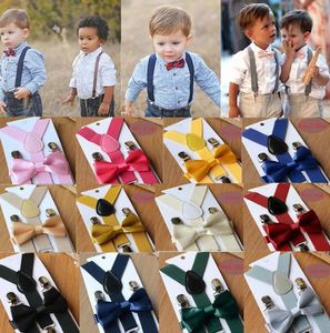 Children PU leather suspender boys girls elastic suspender+Bows tie 2pcs sets 2019 new Fashion Kids gentleman Belt accessories Y2595