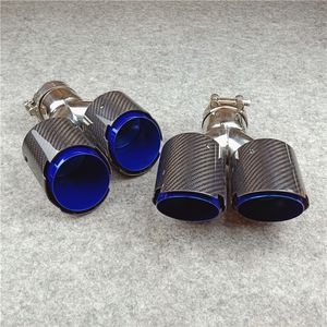 304 Paslanmaz Çelik Parlak Yanmış Mavi Y Model Çift Egzoz Sistemi Borular Parlak Karbon Fiber Susturucu Difüzör İpuçları