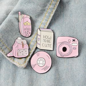 Рюкзак книга камеры мобильный телефон CD эмаль PIN-код пользовательских значков розовые девочки броши отвороты булавки джинсовая рубашка воротник ювелирных изделий подарок детей